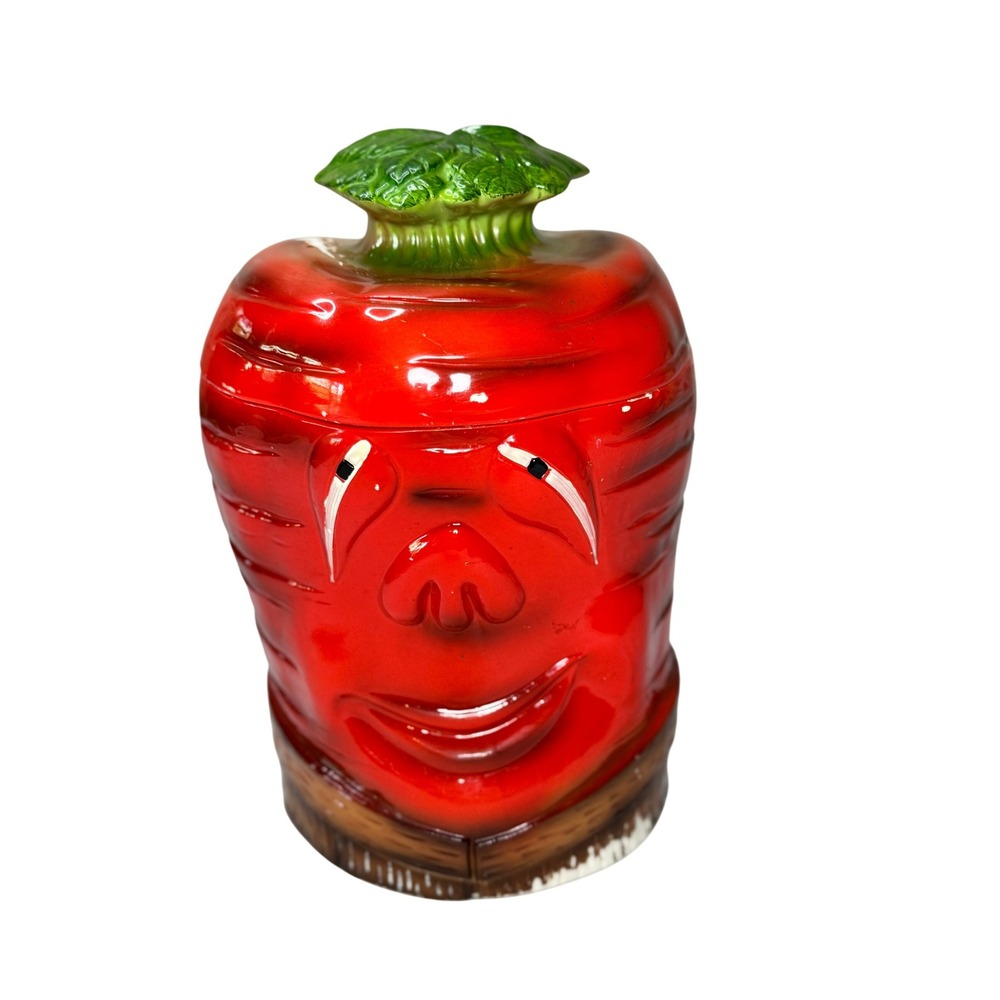 Vintage 1950s Apple Face Cookie Jar Japan Ceramic Anthropomorphic Fruit‎ Japan